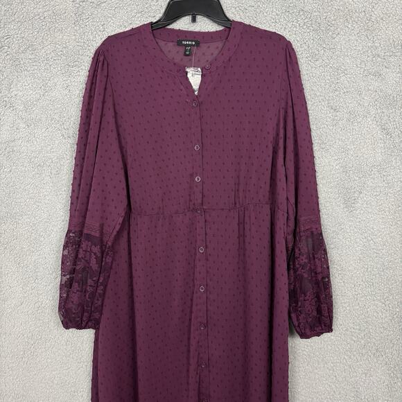 Torrid Woman Sheer Kimono Clit Dot Texture Plus sz 1X Button Front Lace Fairy - Picture 1 of 16